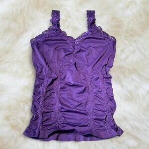 Mopas Purple Lace Trim Ruched Cami Top Y2K Fairycore Goth One Size TWC306